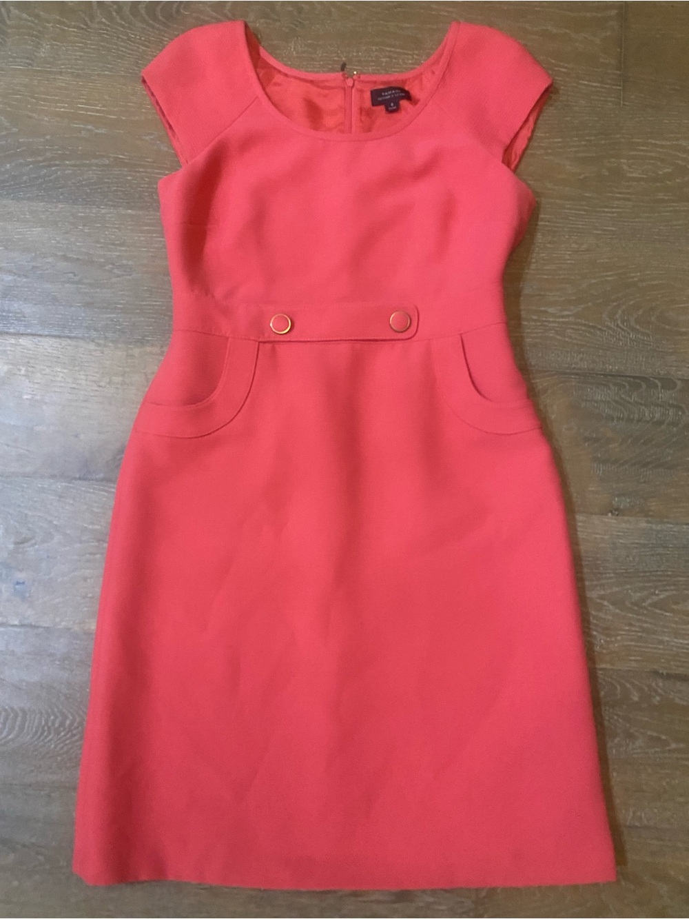 New Tahari Pink Gold Textured Ribbed Belted Pockets Sheath Career Work Dress 8